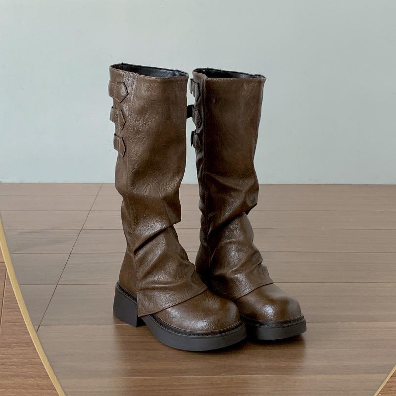 

Winter Street Style Knight Knee-High Women Boots Concise Thick Heels Shoes Female Vintage Slim Long Booties De Muje 35