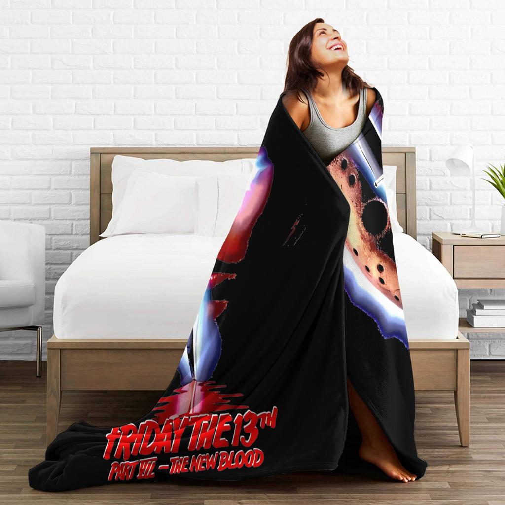 Friday Jason Voorhees 13th Fashion Blanket Flannel  Winter Horror Scary Halloween Portable Warm Throw Fashion Blanket for Office