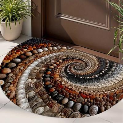 Floor Mat Semicircle 3D Illusion Rug Non-Slip Decorative Accent Entryway Living Room Bedroom Fade-Resistant Area Rug