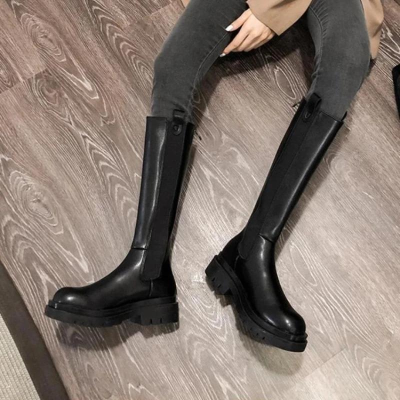 Fashion Knee High Shaft Shoes Woman Winter 2024 Round Toe Middle Heel Long Boots for Women Sale On Promotion Large Size Warm Gyaru Work