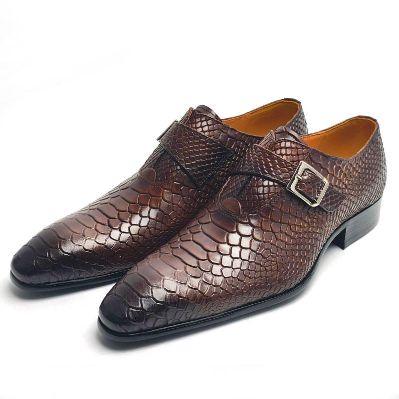 Fashion New Men's Leather Shoes Comfortable Handmade Oxford Casual Business Monk Style Serpentine Printing Luxury Fashion Dress Man Shoe