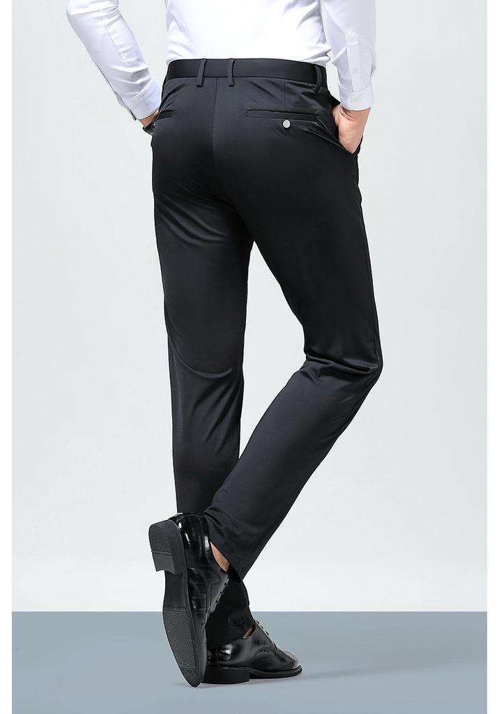 Men's Summer Casual Ice Silk Pants - Lightweight, Straight-Leg, High Elasticity Suit Trousers for Young and Middle-Aged