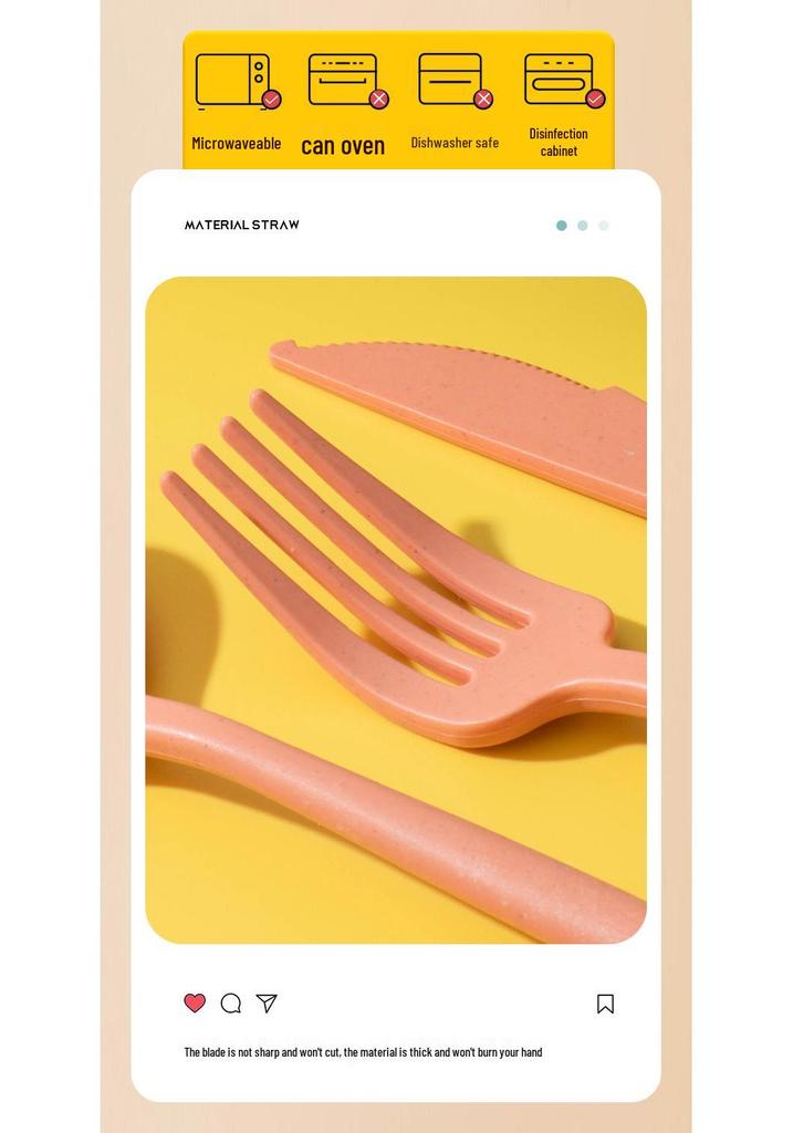 Wheat Straw Portable Cutlery Set: Spoon, Chopsticks & Storage Box for One Person.