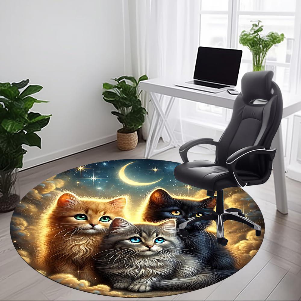 1pc Cat Night Sky Carpet for Office Non-Slip, Round Carpet, Soft & Comfortable, Carpet for Office, Lightweight Round Floor Mat yy251226081