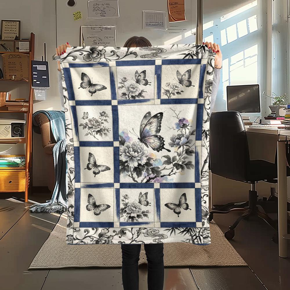 Butterfly Decoration Print Flannel Blanket, High Quality Comfortable for All Seasons, Home Decor, Warmth and Comfort, Perfect for Christmas Gifts23