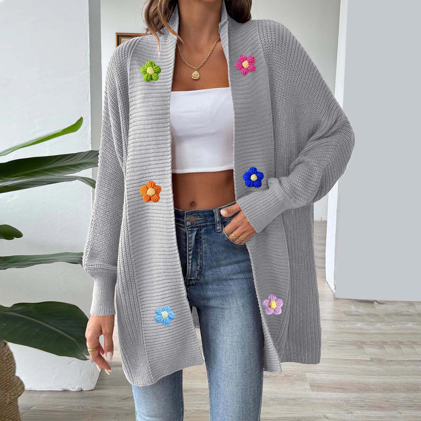 

Женский модный свободный вязаный крючком вручную цветочный кардиган-свитер One Size