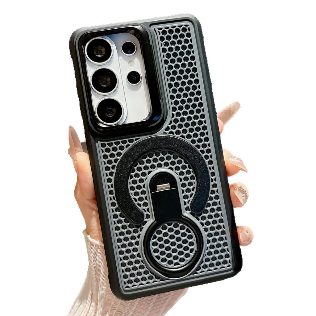 Rotating Ring Bracket Magnetic Mobile Phone Case Suitable for Samsung S26ULTRA Breathable Heat Dissipation Mesh Case S25/S24