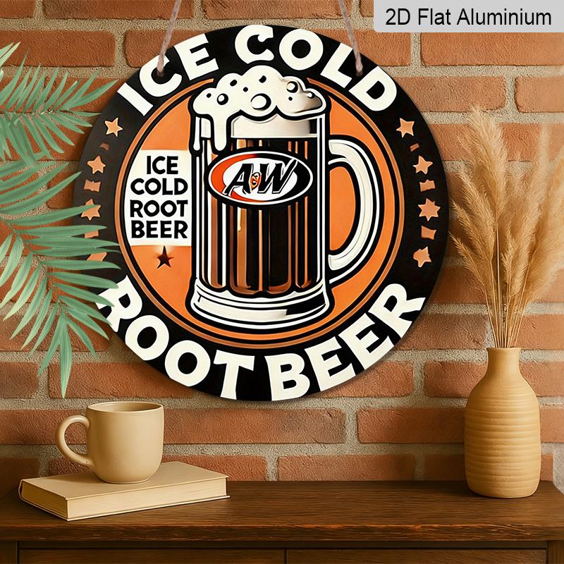 2D Flat, 1pc Vintage Root Beer Metal Wall Sign - Retro Diner Style, 7.87" Round Aluminum Sign for Home, Garage, Cafe, for Cave - Nostalgic 1950s Soda