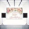 2D Elegant 90th Birthday Backdrop with Blush Pink Flowers & Greenery