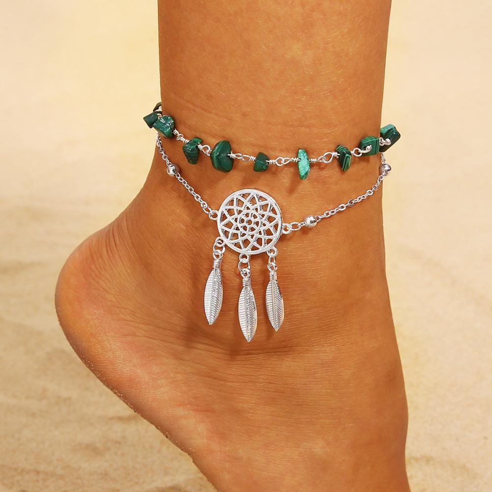 Hollow Dream Catcher Irregular Turquoise Bracelet, Feather Pendant Sand
