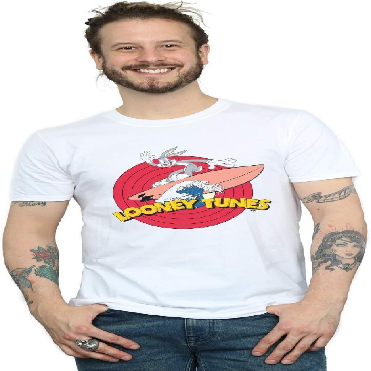 Мужская футболка Looney Tunes с Багзом Банни, серфинг, белая, XXXX-Large S