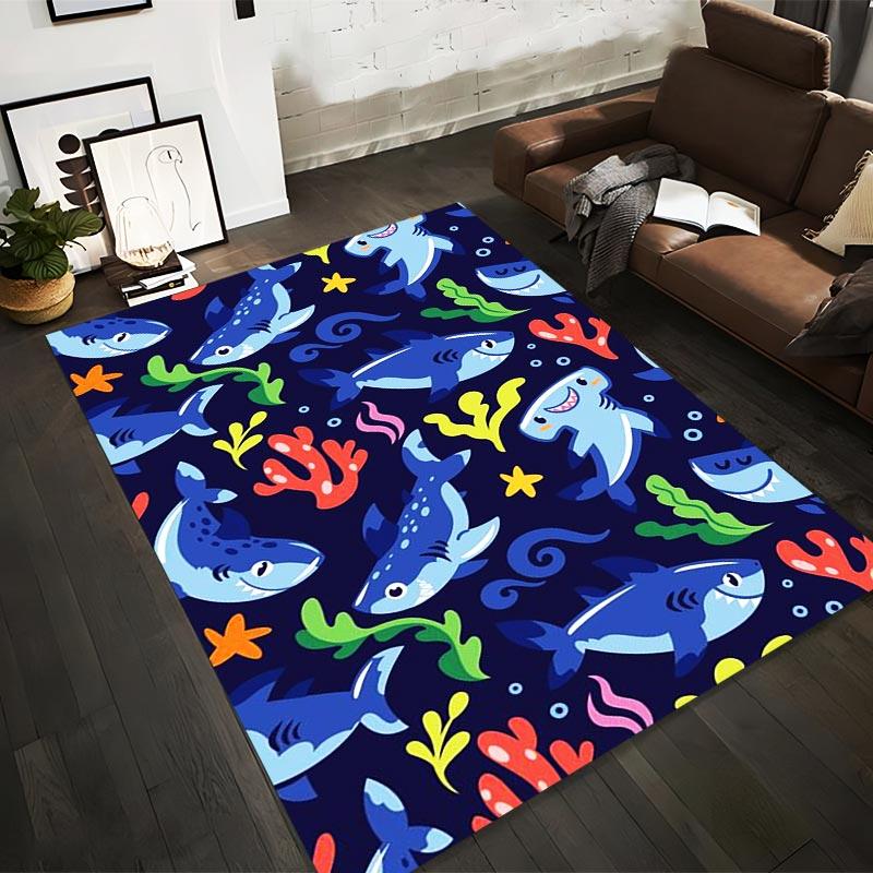 

Cartoon Shark Pattern Carpet, Kids Room Decor, Ocean Theme Mat Suitable for use as an anti-slip for living room bedroom sofas 40x60cm( 15x23in )