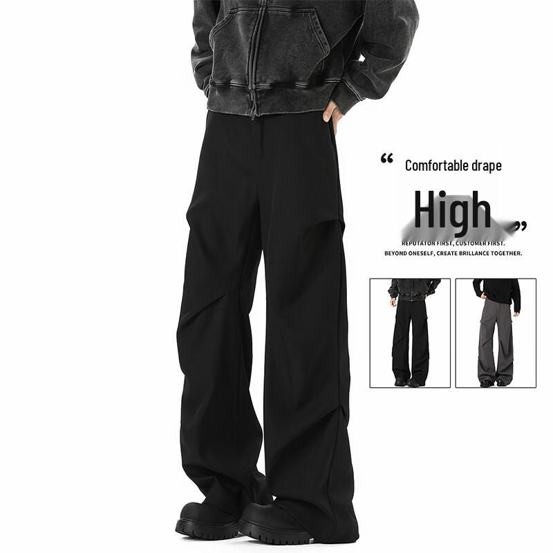 VUUG Men s Draped Pleated Wide-Leg Casual Trousers M