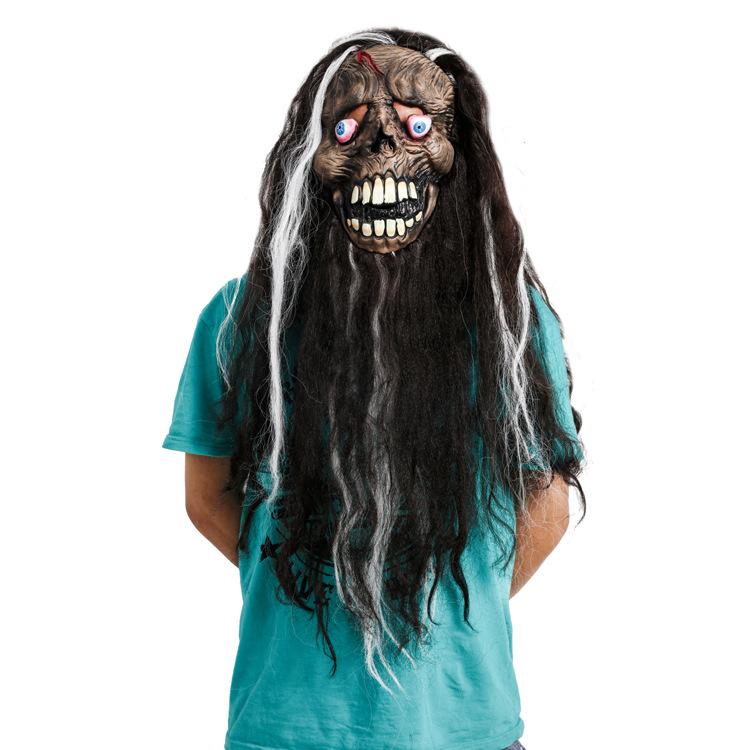 

Long-haired horror ghost face with bulging eyes, scary mask, Halloween horror mask, eco-friendly latex, party performance headgear