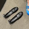 Leather French Back Bow Light Mouth Word with Mary Jane Single Shoes Women's Spring and Autumn New Ballet Flats