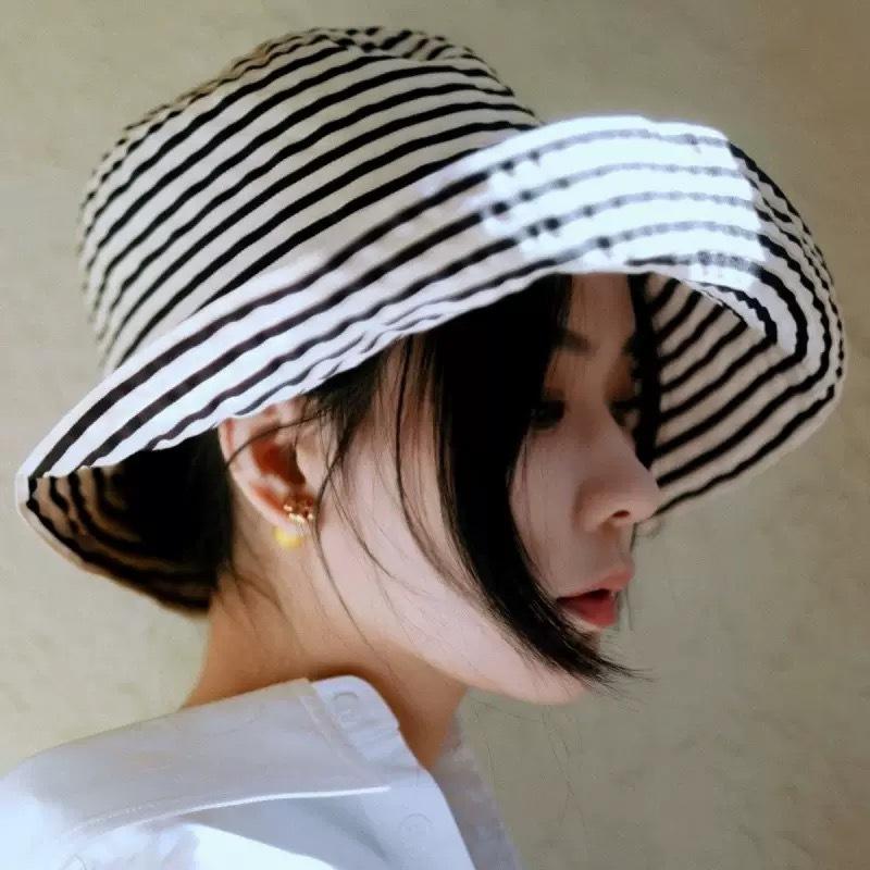 Color Blocking Striped Large Brim Sun Hat Summer Vacation Women Girls Outdoor Beach Bucket Hats Leisure Vacation Style Sun Hat