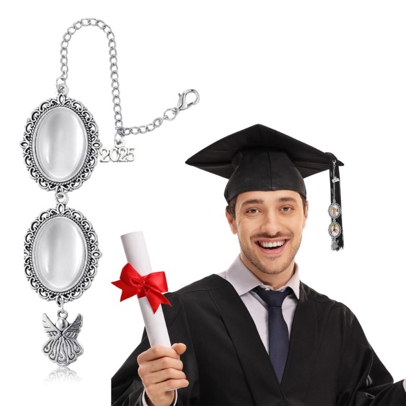 Graduation Cap Tassel Memorial Photo Charm Oval Antique Photo Chain Charm for Cap and Gown Ceremony Charm Easy to Use