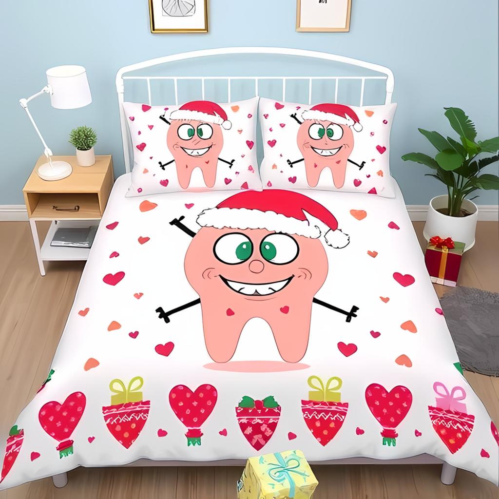 Tooth Duvet Cover Sets For Teens Queen King Lightweight Quilt Covers Animal Teeth Cartoon Teeth Bedding Sets Room Decor No Quilt