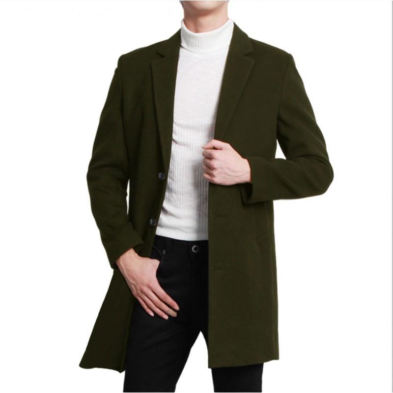 Mens Slim Fit Wool Blend Overcoat Solid Color Single Breasted Daily Wear