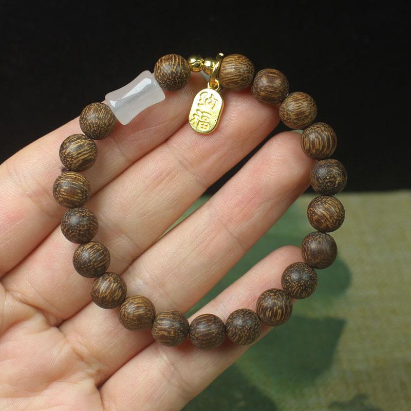 8mm Agarwood Old-Style Beads Double Layer Bracelet with Wooden Lotus Pendant