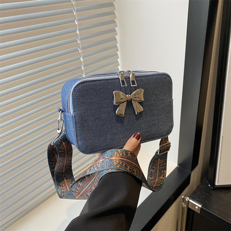 Elegant Black And Blue Stylish Bowknot Small Square Crossbody Bag For Everyday Use
