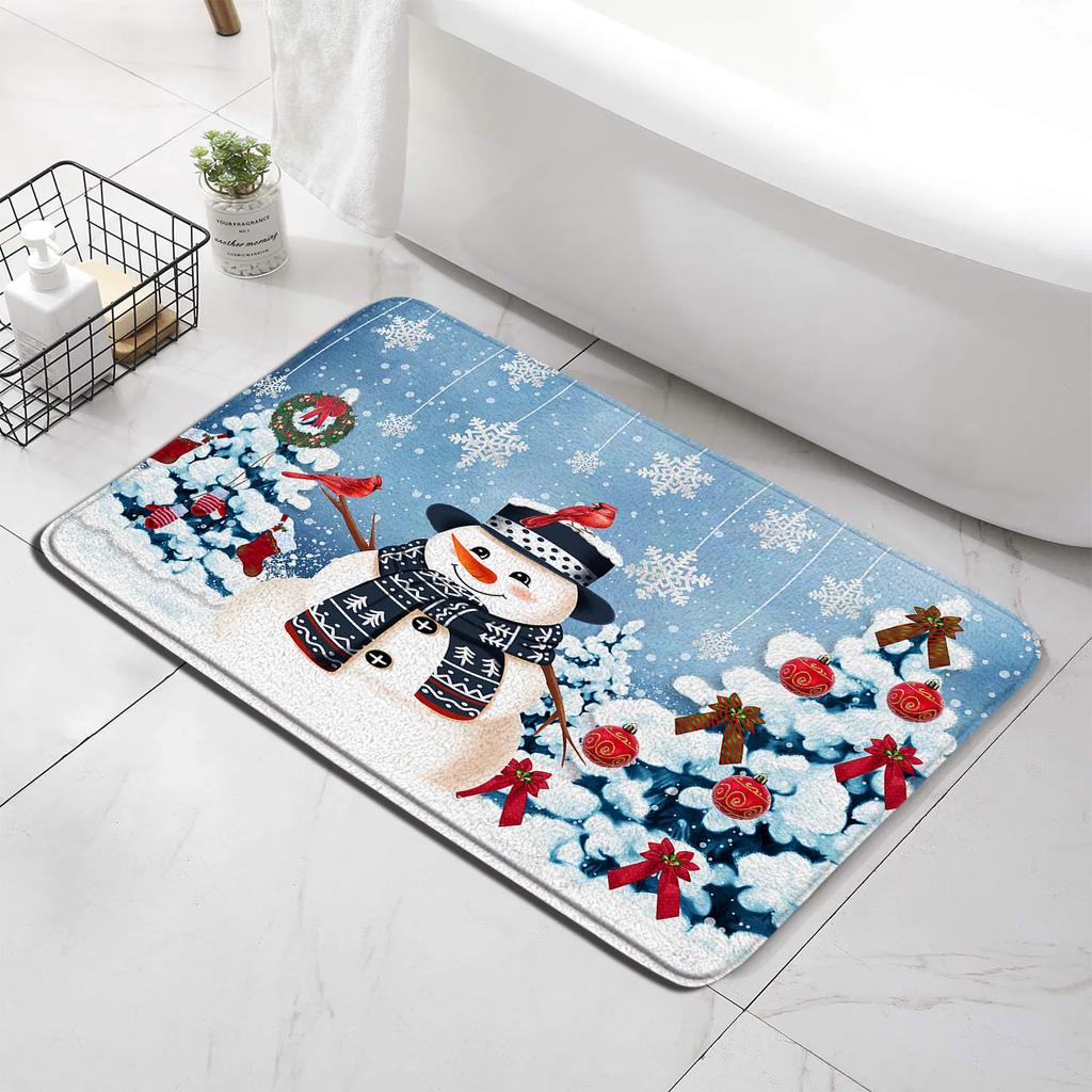 Red Christmas Shower Curtain Set Funny Santa Claus Gift Green Pine Branches Xmas Balls Home Bathroom Decor Bath Mat Toilet Cover