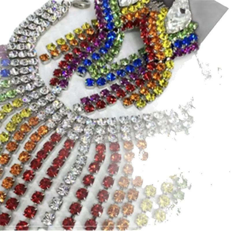 Exaggerated Colorful Rhinestone Necklace Earrings Set, Luxury Full Diamond Tassel Necklace Earrings Jewelry Set