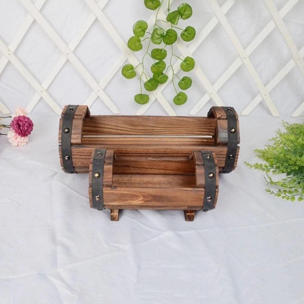 Durable Wooden Barrel Planter Box Rustic Flower Boxes Half Barrel Planter Balcony Planting