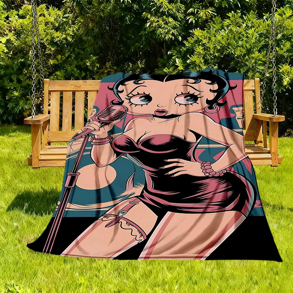1PC Singer Betty Boop Outdoor Blanket Lightweight Flannel, Soft & Warm, All-Season Use for Sofa, Outdoor, Camping, Living Room, Office90