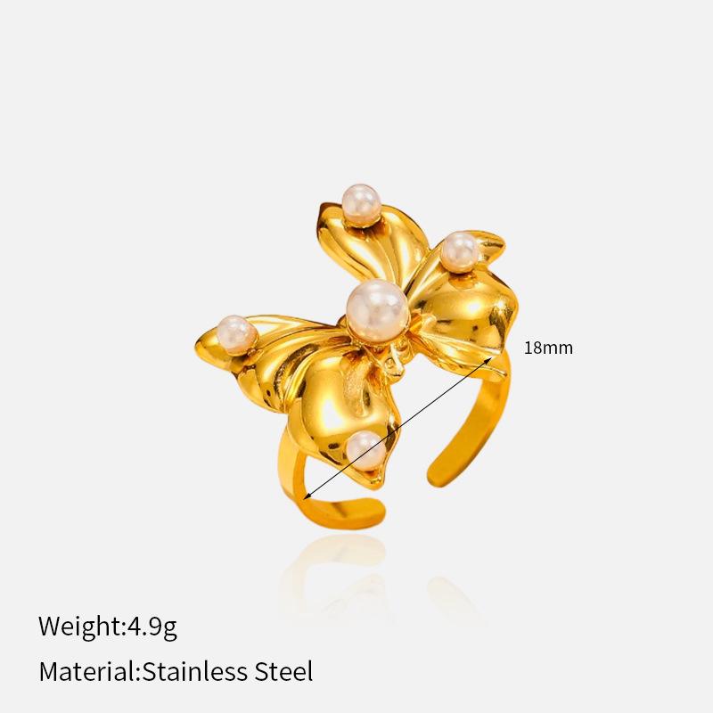 New Bow Open Ring Women's European and American Light Luxury High-end Titanium Steel Ring Gold Stainless Steel Jewelry