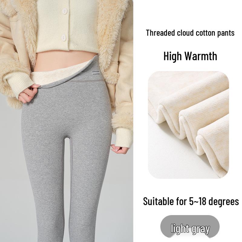 High Waist Warm Fleece-Lined Leggings - Vertical Stripe, Matte, Slimming Cotton for Autumn/Winter