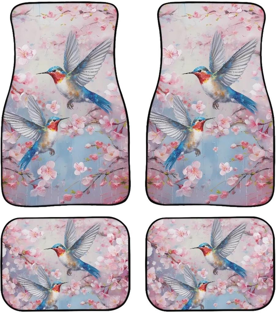 Universal Fit Auto Carpet Floor Mats Set of 4 for Women Girls Decorative Boho Floral Print Car Floor Mats Front & Rear Liners Set