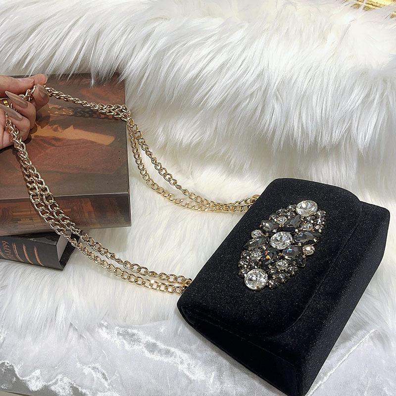 High Quality Luxury Velvet Handbag Glitter Rhinestones Diamond Evening Bag Clutch Purse For Wedding Party Shoulder Crossbody Bag