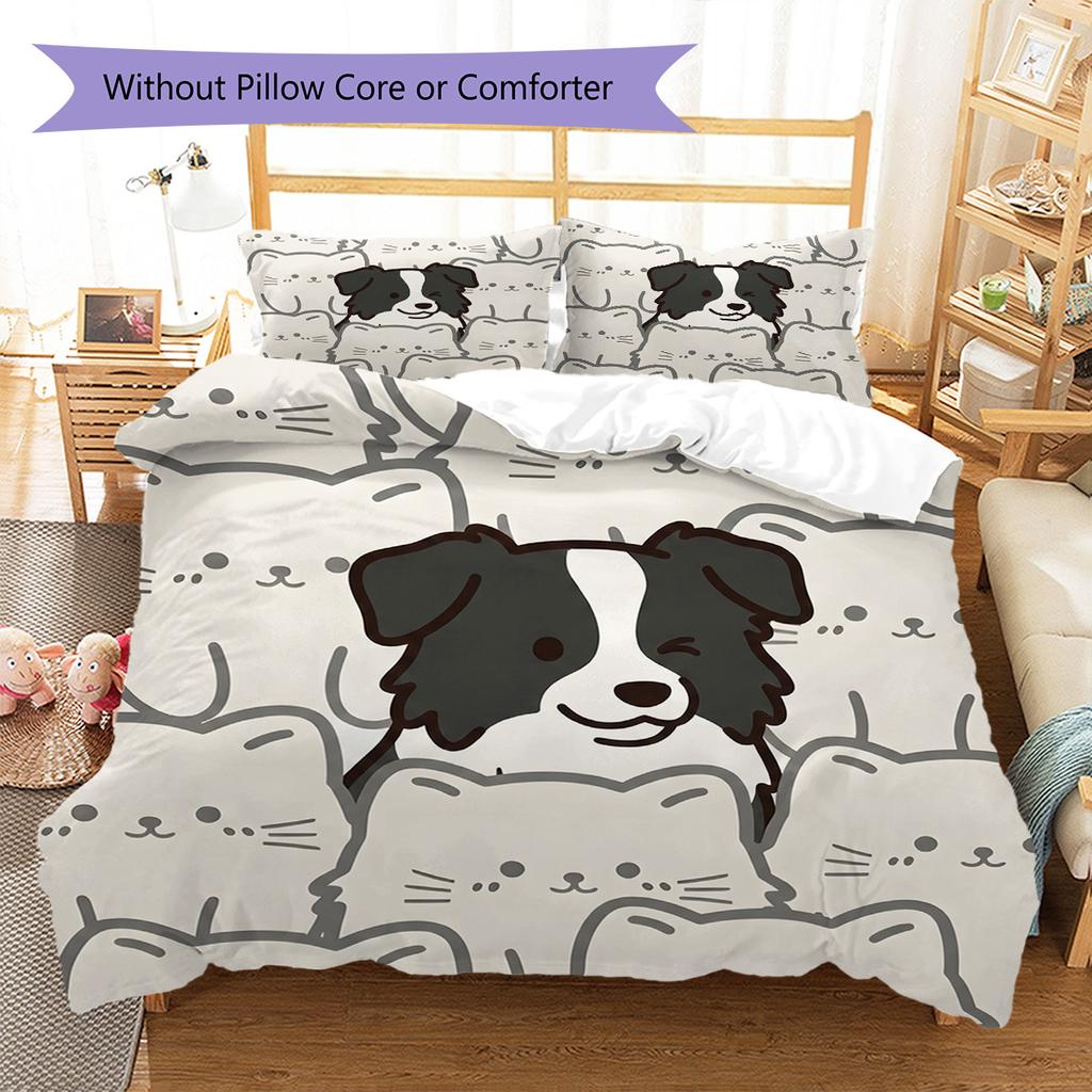 Border Collie Muster Bettwäsche Steppdecke Set Bettbezug Kissenbezug Heimdekoration Geburtstagsgeschenk (1 Bettbezug + 2 Kissenbezüge, ohne Füllung)