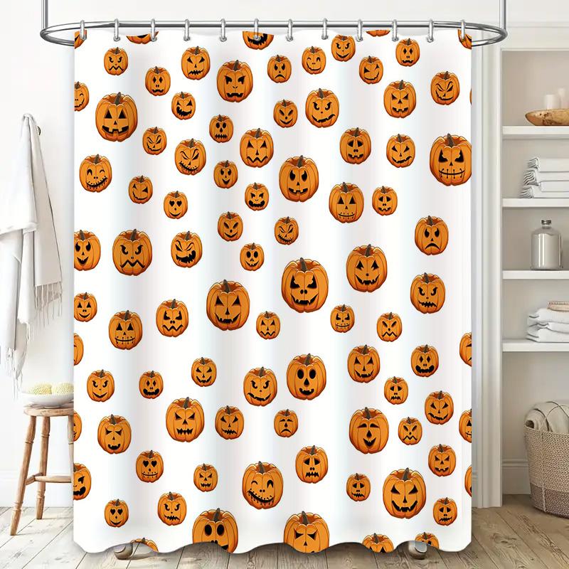 Halloween Pumpkin Shower Curtain White Bat Decoration Halloween Party Supplies Bathroom Decor Waterproof Fabric