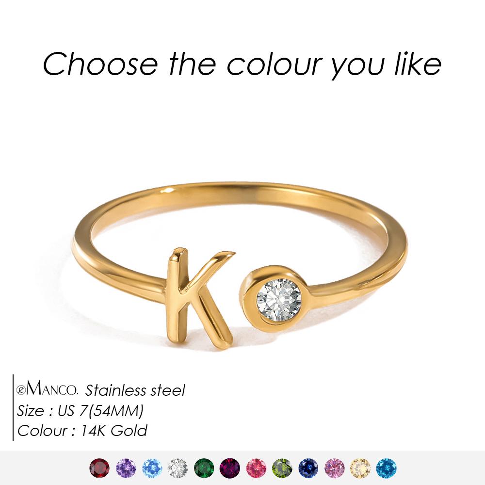 EMANCO Birthstone Initial Custom Ring Open End Ring Stainless Steel Name Custom Jewelry Women's Ring