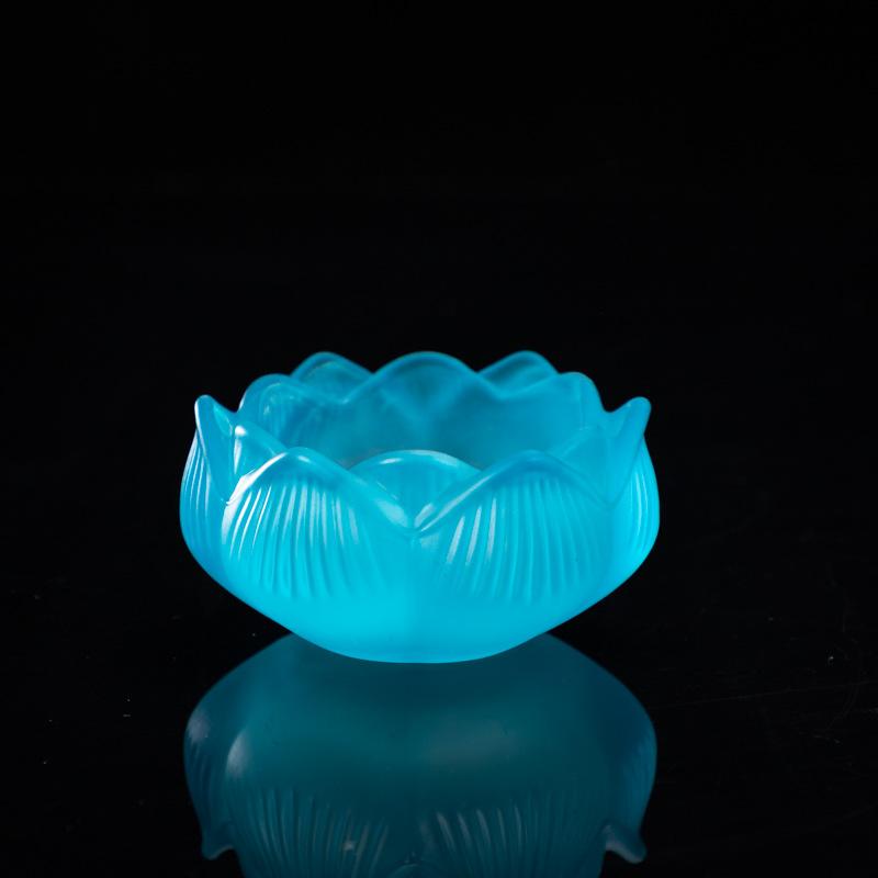 7.7cm Crystal Butter Lamp Handmade Lotus Incense Burner Household Buddha Zen Candle Holders Glass Cone Censer