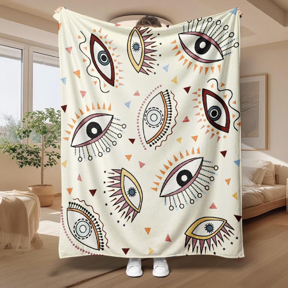 Boho Mystic Eye Blanket - Soft Flannel Bedspread Suitable for Seasons Bohemian Geometric Eye Design Bedspread for Sofa or Bed Co