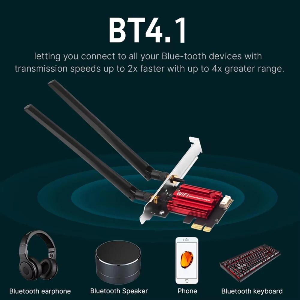 KEBIDUMEI WiFi 6 AX1800 PCI-E Wireless Adapter Network Card WiFi5 AC1200 Dual Band 2.4G/5G For Bluetooth Desktop Laptop Win10/11