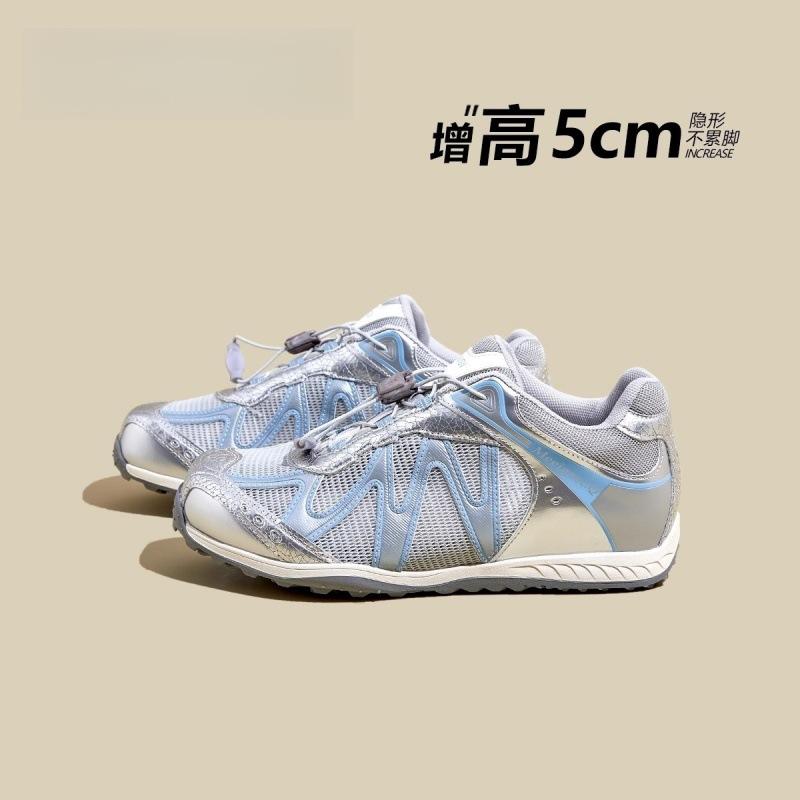 Leather Retro Casual Sports Shoes Women's 2025 Spring and Summer New Thick-soled Heightening Lace-up Versatile Trend Fly-woven Shoes