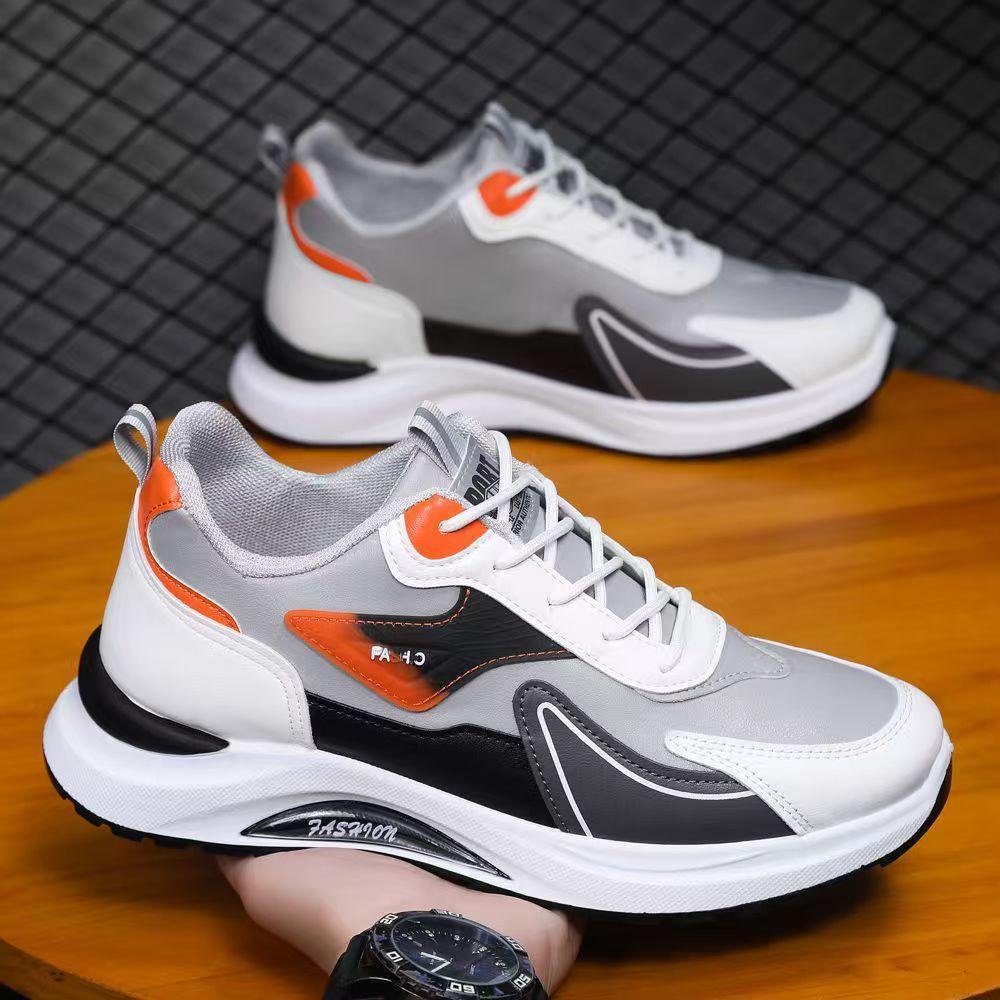 Men's Shoes Soft Sole Breathable Sports Single Shoes Leather Surface Light Comfortable Running Shoes Thick Sole Casual Dad Shoes