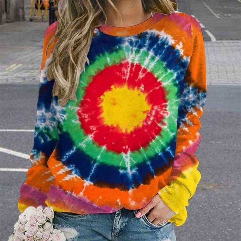 Spring and Autumn New European and American Personalized Tie Dyeing 3D Printing Fashion Trend Round Neck Long Sleeve Hoodie