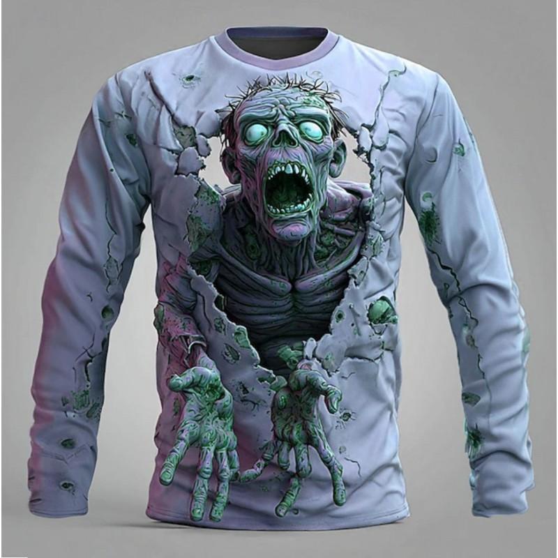 Mens Loose Fit Hooded Sweatshirt Halloween Horror Cartoon Print Long Sleeve Pullover Teens Adults