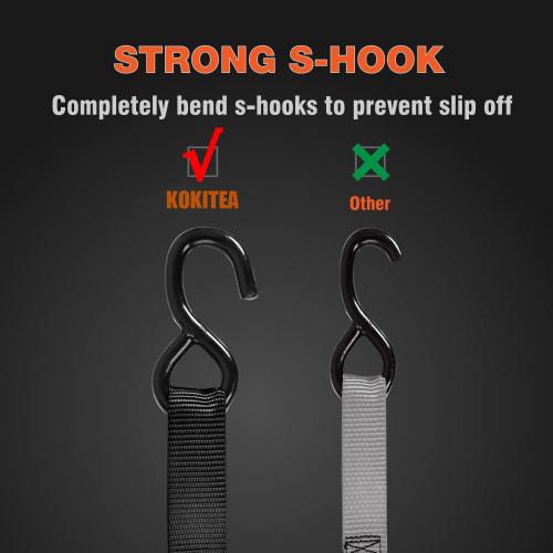 KOKITEA Black Lashing Belt, Tie-Down Ratchet Type, Cargo Tie-Down Belt, 2-Strand Lashing, 4m, 2.5cm Wide, 800kg Breaking Load per Strap, Maximum Load