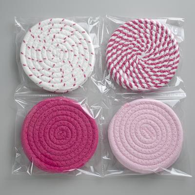 Lot de 4 sets de table ronds en coton tissés à la main, dessous de verre, accessoires de cuisine, tapis, tasse, couleur unie, pour café et boissons