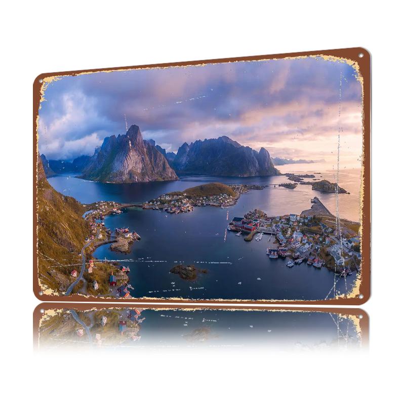 Norway Travel Lofoten City D Printed Texture Poster Personalized Wall Art Retro Metal Tin Signs for Home Decor Room Accessories