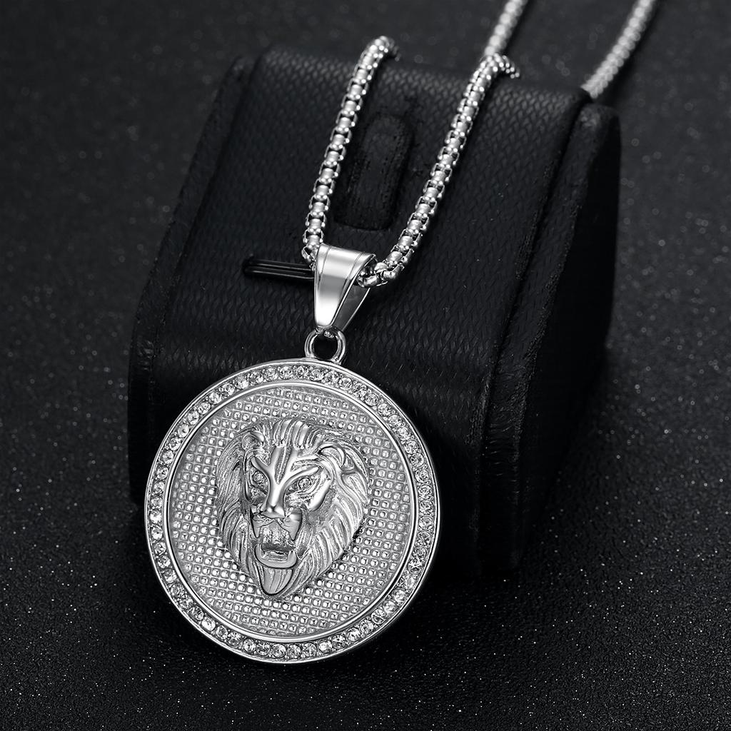 Europe, America, Jewelry, Gold-plated Diamond Round Brand Lion Head Pendant Fashionable and Exquisite Men's and Women's Jewelry Accessories