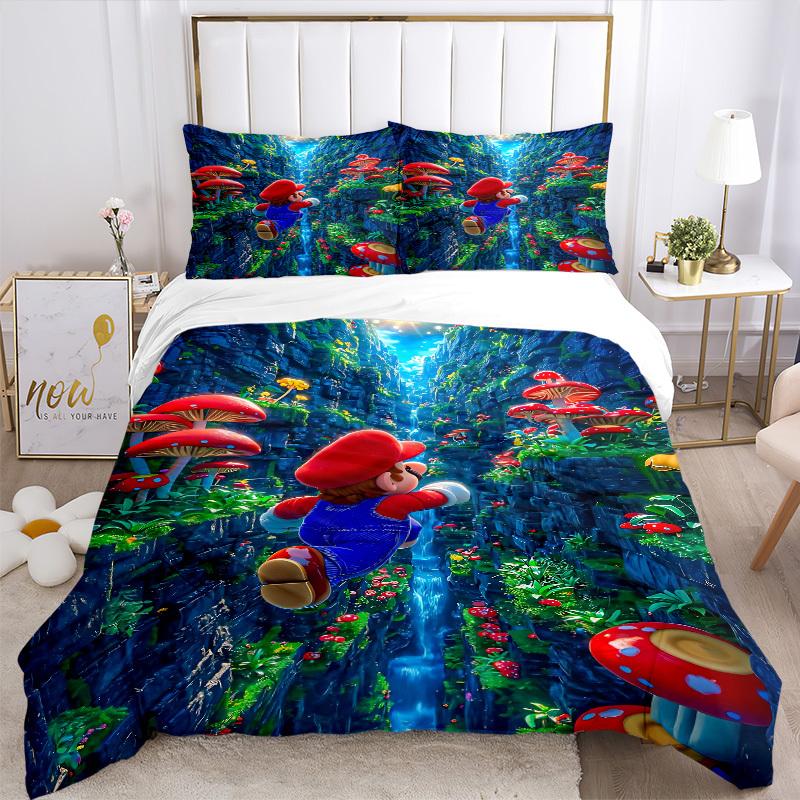 3pcs Super Mario Comforter Set - Four Seasons Home High,Machine Washable Bedspread with Pillowcases (No Filling) yy250909068