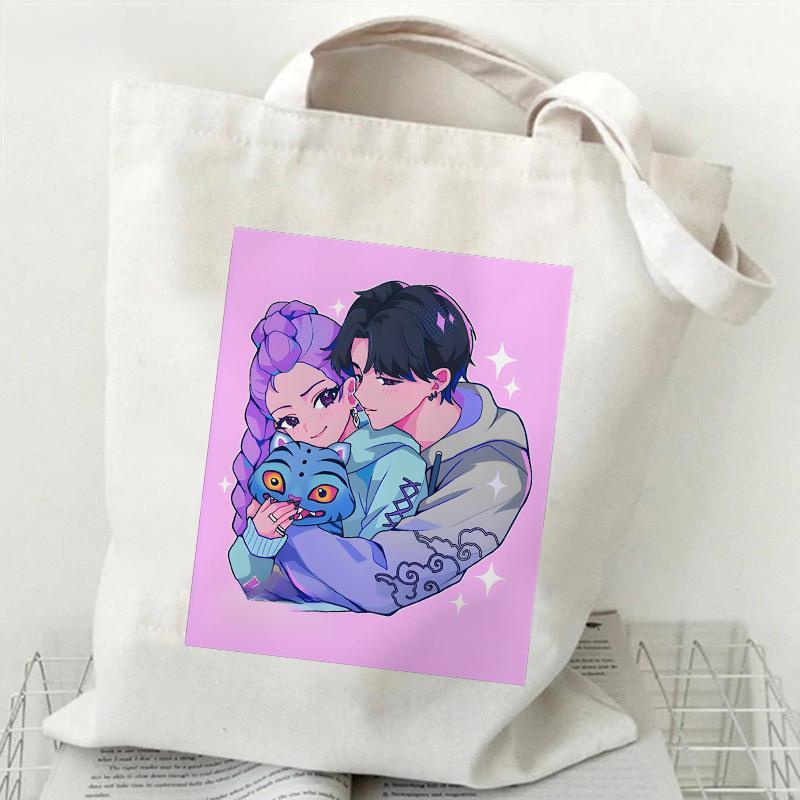 Spot KPOP Demon Hunter Group Printed Canvas Bag Student Daily Trend Handbag Shopping Bag