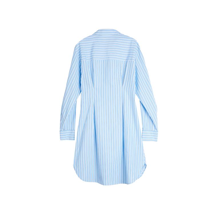 ELLE Irregular Pleated Striped Polo Neck Mid-Length Long Sleeve Dress Women dress Blue EL40030